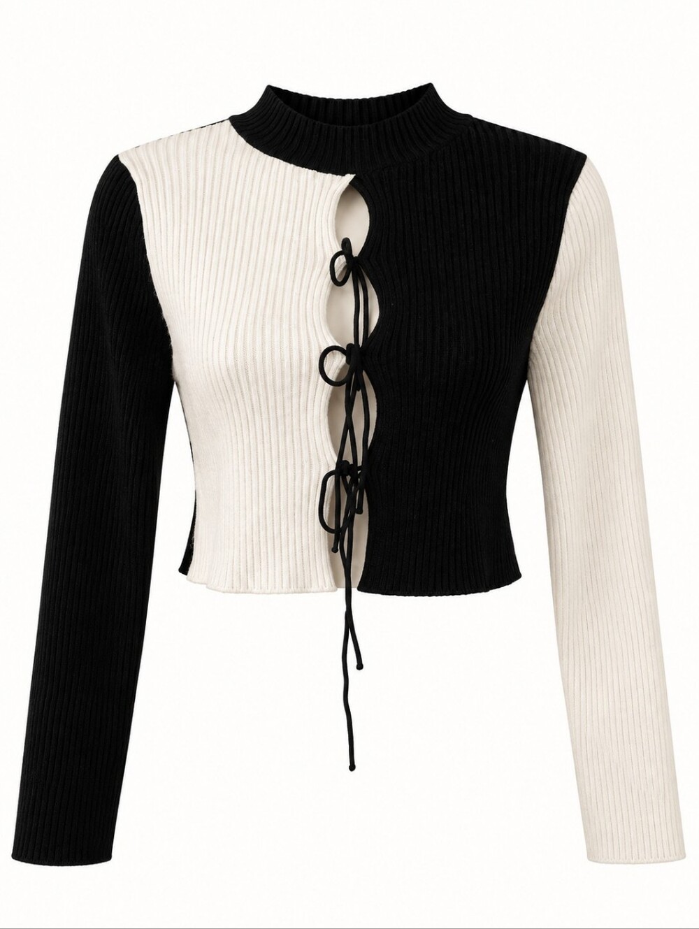 Zara Lace Up Ribbed Knit Long Sleeve Top Sweater  Size M